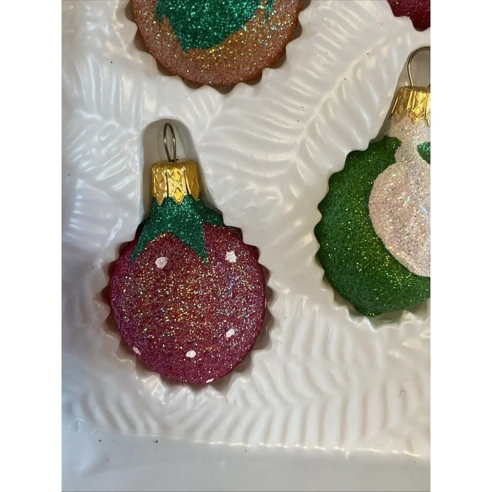Vintage Christmas Glass Fruit Ornament Set of 6 Glittered 2002 Target Pear Apple